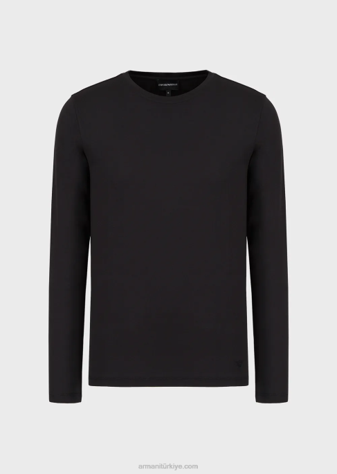 erkekler Armani ipek/pamuk karışımı kazak siyah T8HD1738