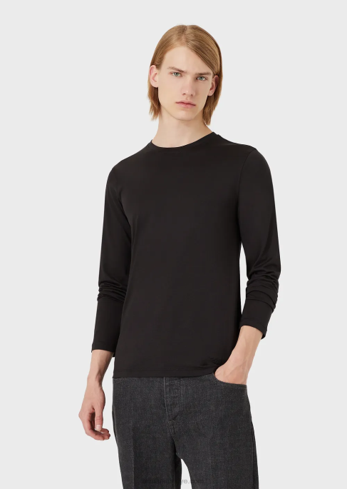 erkekler Armani ipek/pamuk karışımı kazak siyah T8HD1738