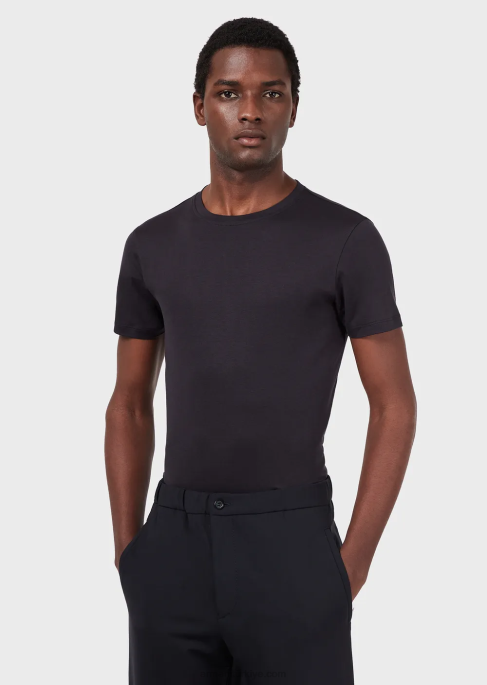 erkekler Armani ipek/pamuk karışımı tişört gece yarısı mavisi T8HD1737