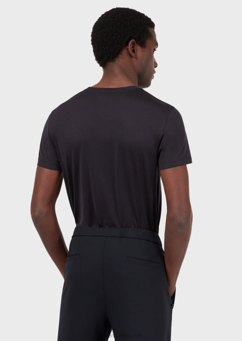 erkekler Armani ipek/pamuk karışımı tişört gece yarısı mavisi T8HD1737