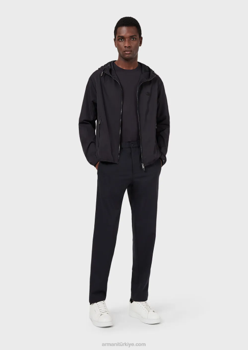 erkekler Armani ipek/pamuk karışımı tişört gece yarısı mavisi T8HD1737