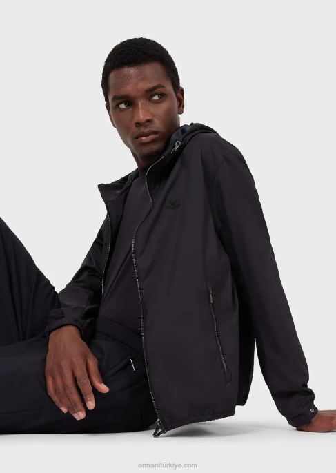 erkekler Armani ipek/pamuk karışımı tişört gece yarısı mavisi T8HD1737