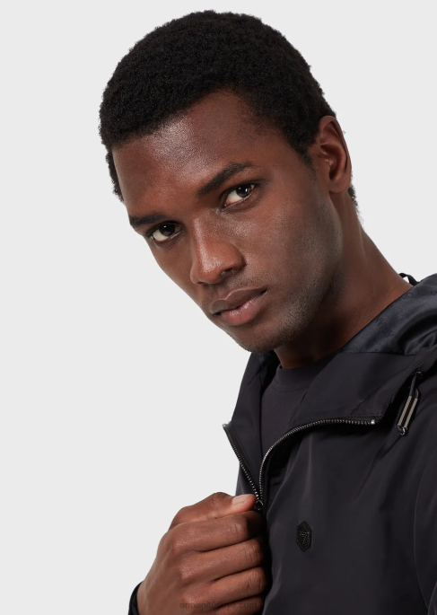 erkekler Armani ipek/pamuk karışımı tişört gece yarısı mavisi T8HD1737