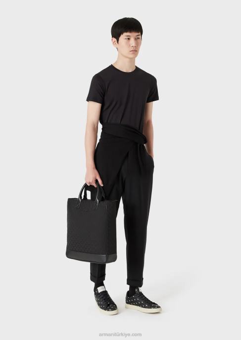erkekler Armani ipek/pamuk karışımı tişört siyah T8HD1735