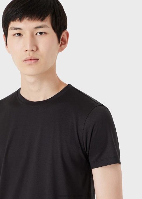 erkekler Armani ipek/pamuk karışımı tişört siyah T8HD1735