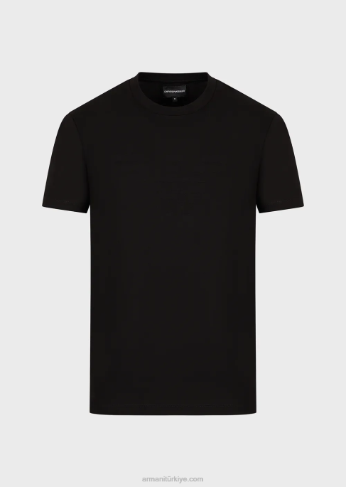 erkekler Armani jakar logolu jarse tişört siyah logo T8HD1695