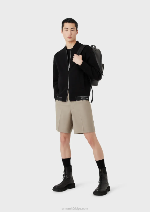 erkekler Armani jakar logolu jarse tişört siyah logo T8HD1695