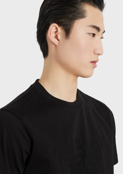 erkekler Armani jakar logolu jarse tişört siyah logo T8HD1695