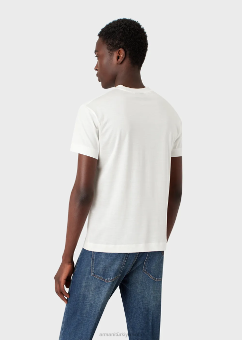 erkekler Armani kabartmalı 3d logolu tencel karışımlı jarse tişört beyaz T8HD1641