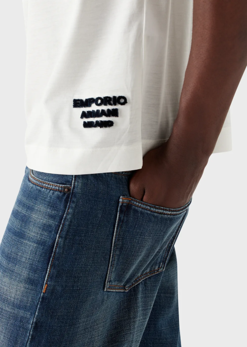 erkekler Armani kabartmalı 3d logolu tencel karışımlı jarse tişört beyaz T8HD1641