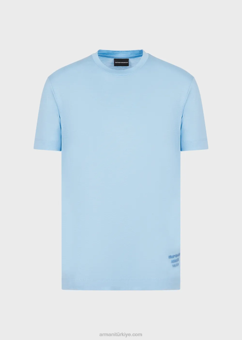 erkekler Armani kabartmalı 3d logolu tencel karışımlı jarse tişört masmavi T8HD1642