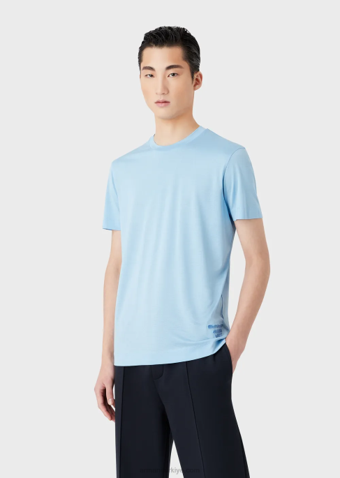 erkekler Armani kabartmalı 3d logolu tencel karışımlı jarse tişört masmavi T8HD1642