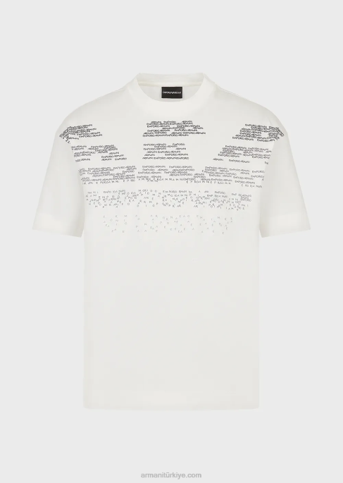 erkekler Armani kauçuk yazı desenli büyük boy kartal merserize jarse tişört beyaz T8HD1604