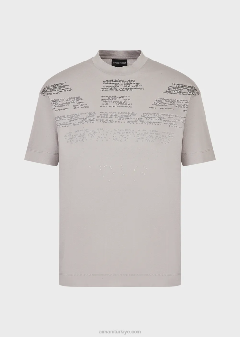 erkekler Armani kauçuk yazı desenli büyük boy kartal merserize jarse tişört gri T8HD1605