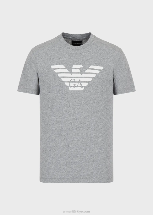 erkekler Armani logo baskılı pima jarse t-shirt açık gri T8HD1705