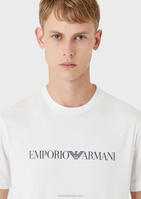erkekler Armani logo baskılı pima jarse t-shirt açık gri T8HD1705