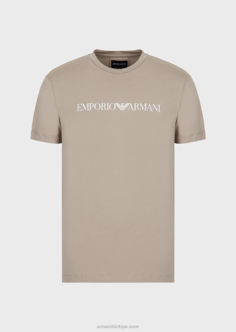 erkekler Armani logo baskılı pima jarse t-shirt bej logosu T8HD1715