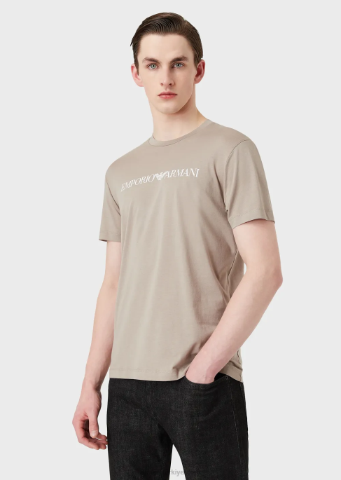erkekler Armani logo baskılı pima jarse t-shirt bej logosu T8HD1715