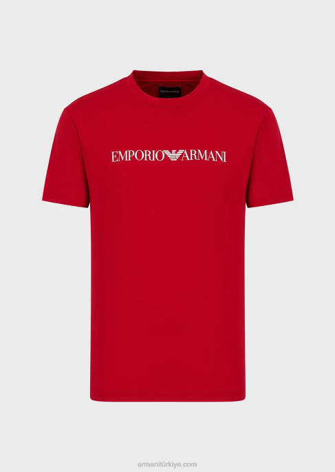 erkekler Armani logo baskılı pima jarse t-shirt kırmızı logo T8HD1708