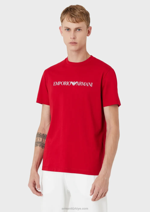 erkekler Armani logo baskılı pima jarse t-shirt parlak mavi logo T8HD1706