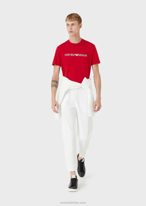 erkekler Armani logo baskılı pima jarse t-shirt parlak mavi logo T8HD1706