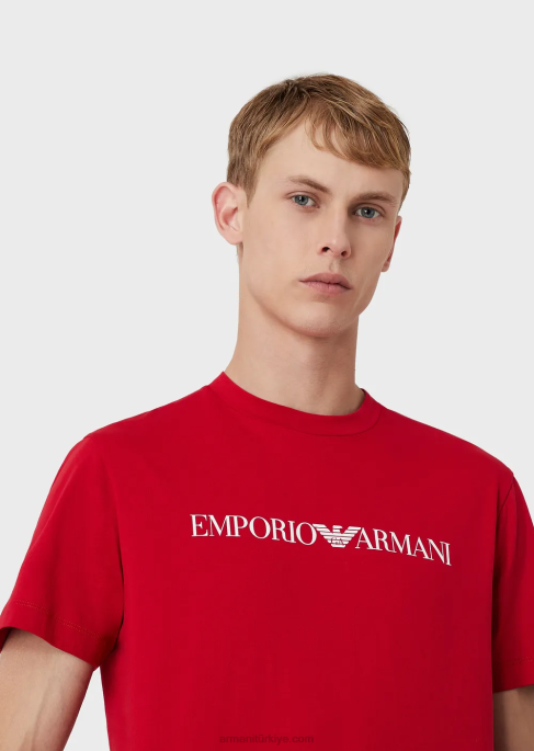 erkekler Armani logo baskılı pima jarse t-shirt parlak mavi logo T8HD1706