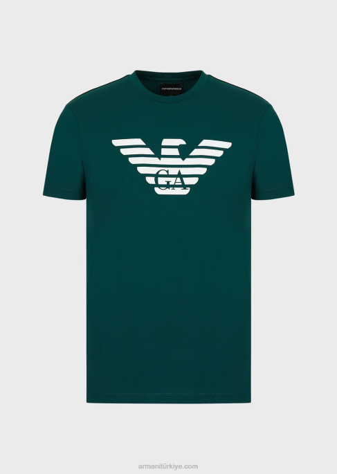 erkekler Armani logo baskılı pima jarse t-shirt petrol T8HD1716