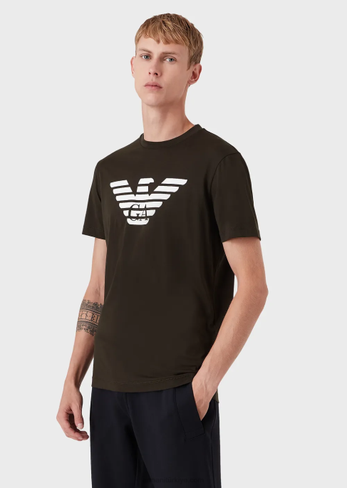 erkekler Armani logo baskılı pima jarse t-shirt yeşil T8HD1702
