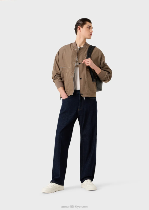 erkekler Armani logo işlemeli büyük beden tencel karışımlı jarse tişört beyaz T8HD1606