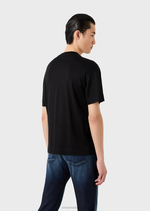 erkekler Armani logo işlemeli büyük beden tencel karışımlı jarse tişört beyaz logo T8HD1608