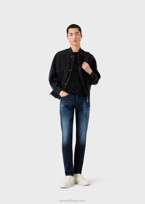 erkekler Armani logo işlemeli büyük beden tencel karışımlı jarse tişört beyaz logo T8HD1608