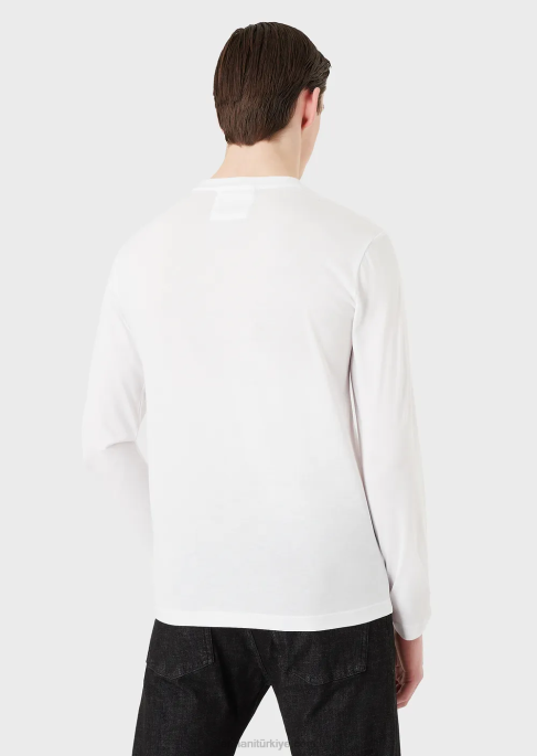 erkekler Armani logolu pima jarse kazak beyaz logo T8HD1721