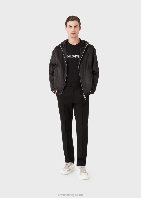 erkekler Armani logolu pima jarse kazak siyah logo T8HD1719