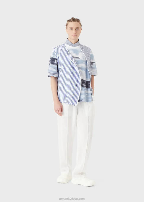erkekler Armani merman suluboya baskılı ve logo işlemeli pamuklu interlok tişört model T8HD1697