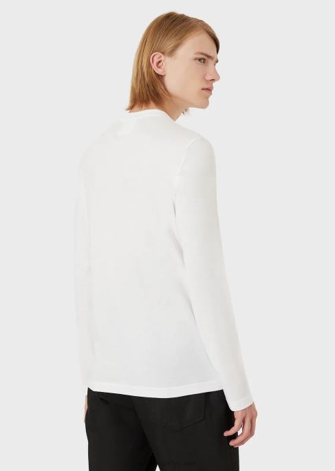 erkekler Armani mikro logo yama ile streç supima jarse kazak beyaz T8HD1751