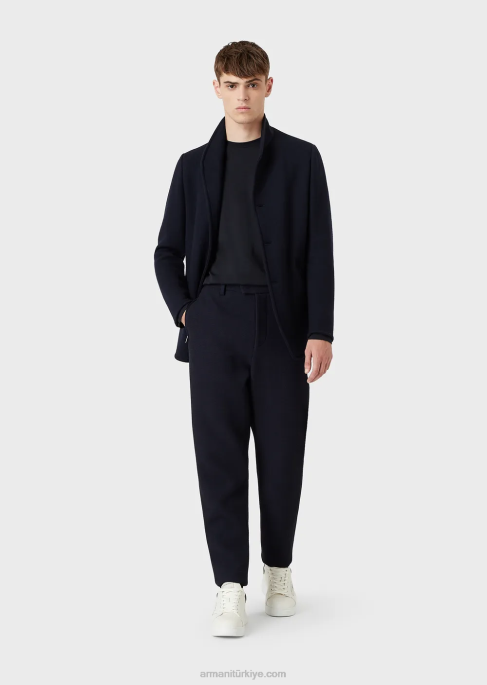 erkekler Armani mikro logo yama ile streç supima jarse kazak lacivert T8HD1749