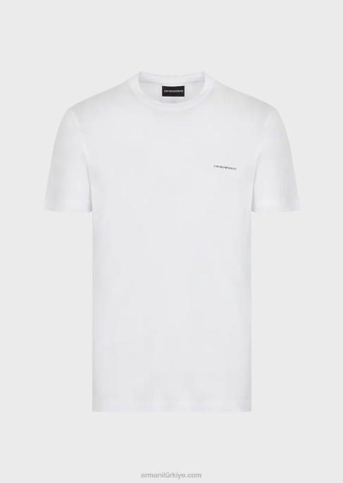 erkekler Armani mikro logolu tencel-jersey karışımlı t-shirt beyaz T8HD1729