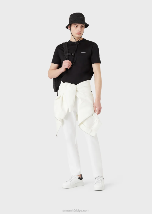 erkekler Armani mikro logolu tencel-jersey karışımlı t-shirt siyah T8HD1728