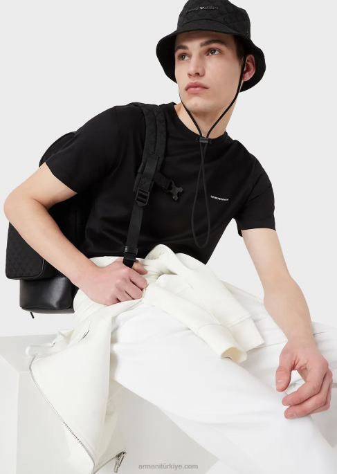 erkekler Armani mikro logolu tencel-jersey karışımlı t-shirt siyah T8HD1728