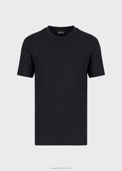 erkekler Armani nervürlü jakar motifli jarse tişört lacivert T8HD1672