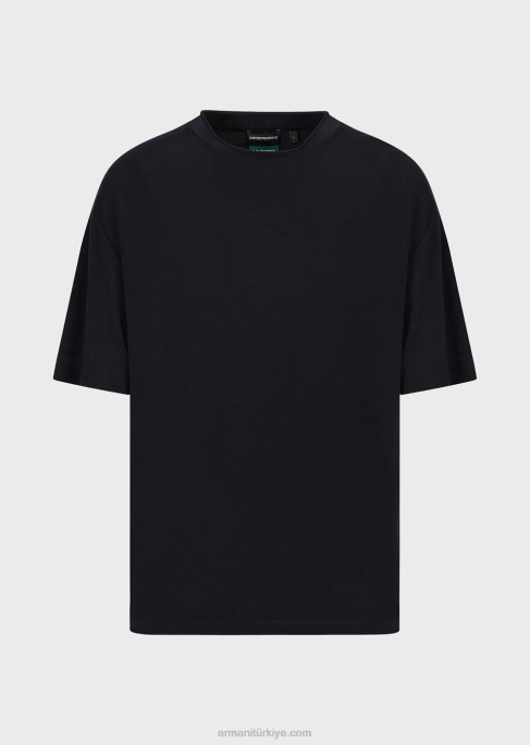 erkekler Armani okaliptüs yün karışımlı pike t-shirt lacivert T8HD1673