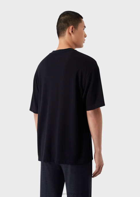 erkekler Armani okaliptüs yün karışımlı pike t-shirt lacivert T8HD1673