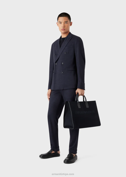 erkekler Armani okaliptüs yün karışımlı pike t-shirt lacivert T8HD1673