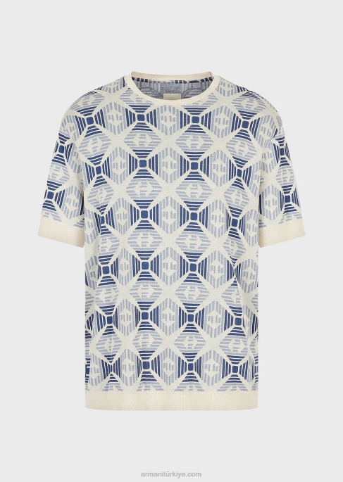 erkekler Armani sürdürülebilir koleksiyon koleksiyon desenli organik jakarlı jarse kazak model T8HD1685