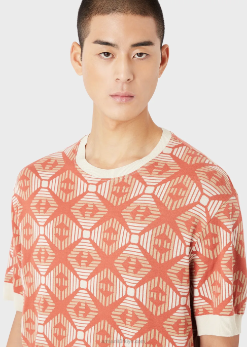 erkekler Armani sürdürülebilir koleksiyon koleksiyon desenli organik jakarlı jarse kazak model T8HD1685