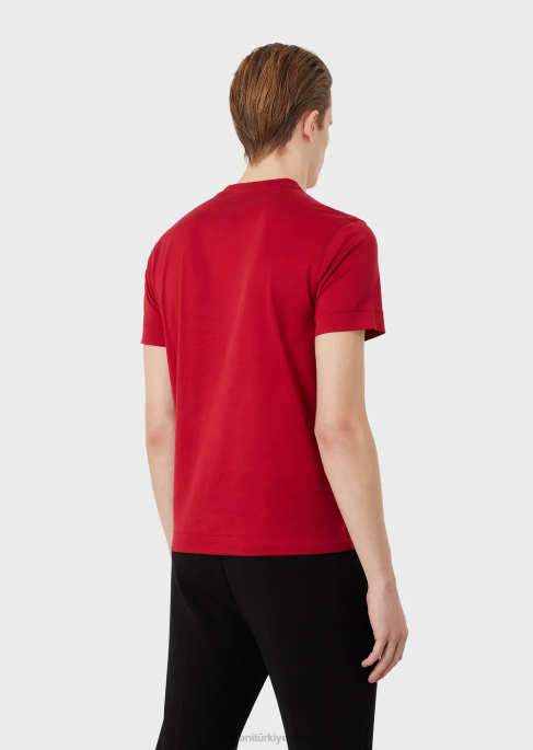 erkekler Armani tavşan işlemeli tencel karışımlı jarse tişört kırmızı T8HD1657