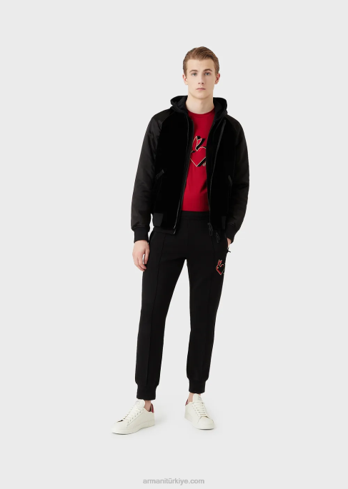 erkekler Armani tavşan işlemeli tencel karışımlı jarse tişört kırmızı T8HD1657