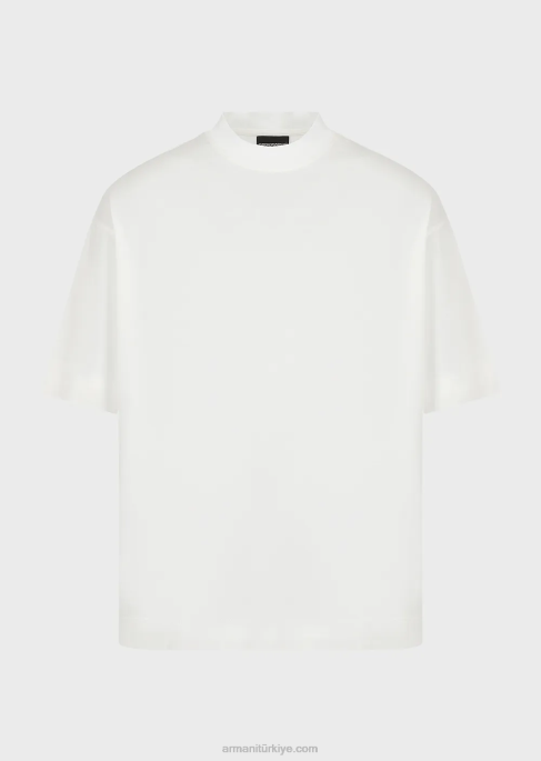 erkekler Armani tencel karışımlı jarse bol kesim tişört beyaz T8HD1662