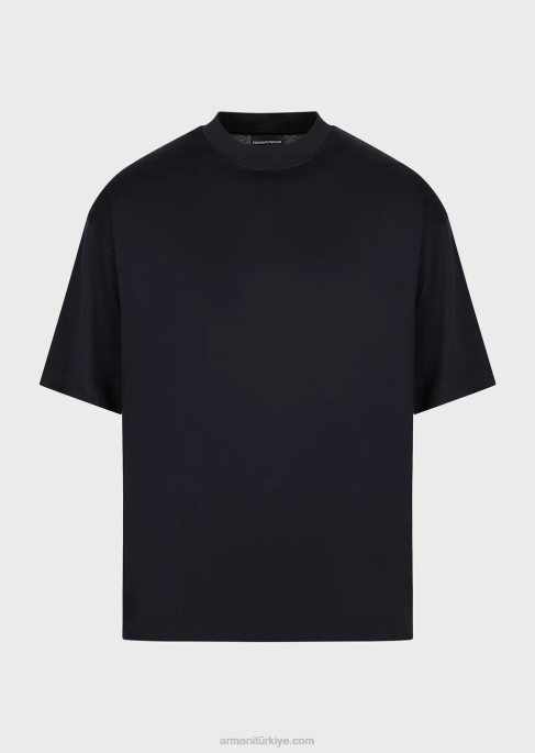 erkekler Armani tencel karışımlı jarse bol kesim tişört lacivert T8HD1665