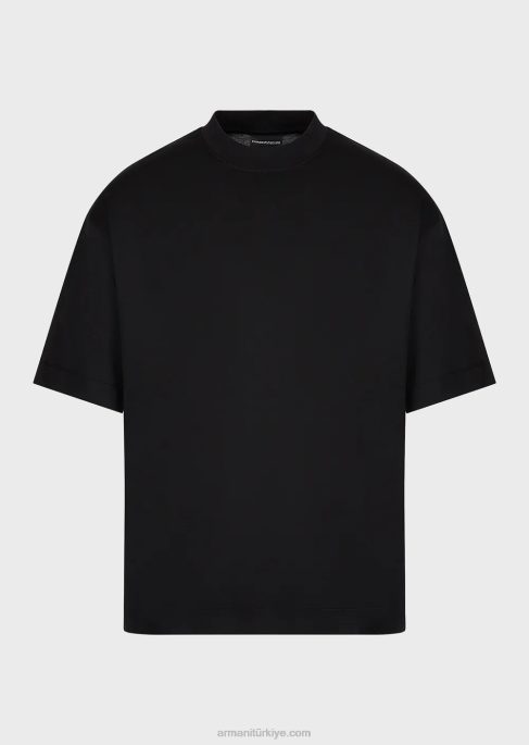 erkekler Armani tencel karışımlı jarse bol kesim tişört siyah T8HD1661
